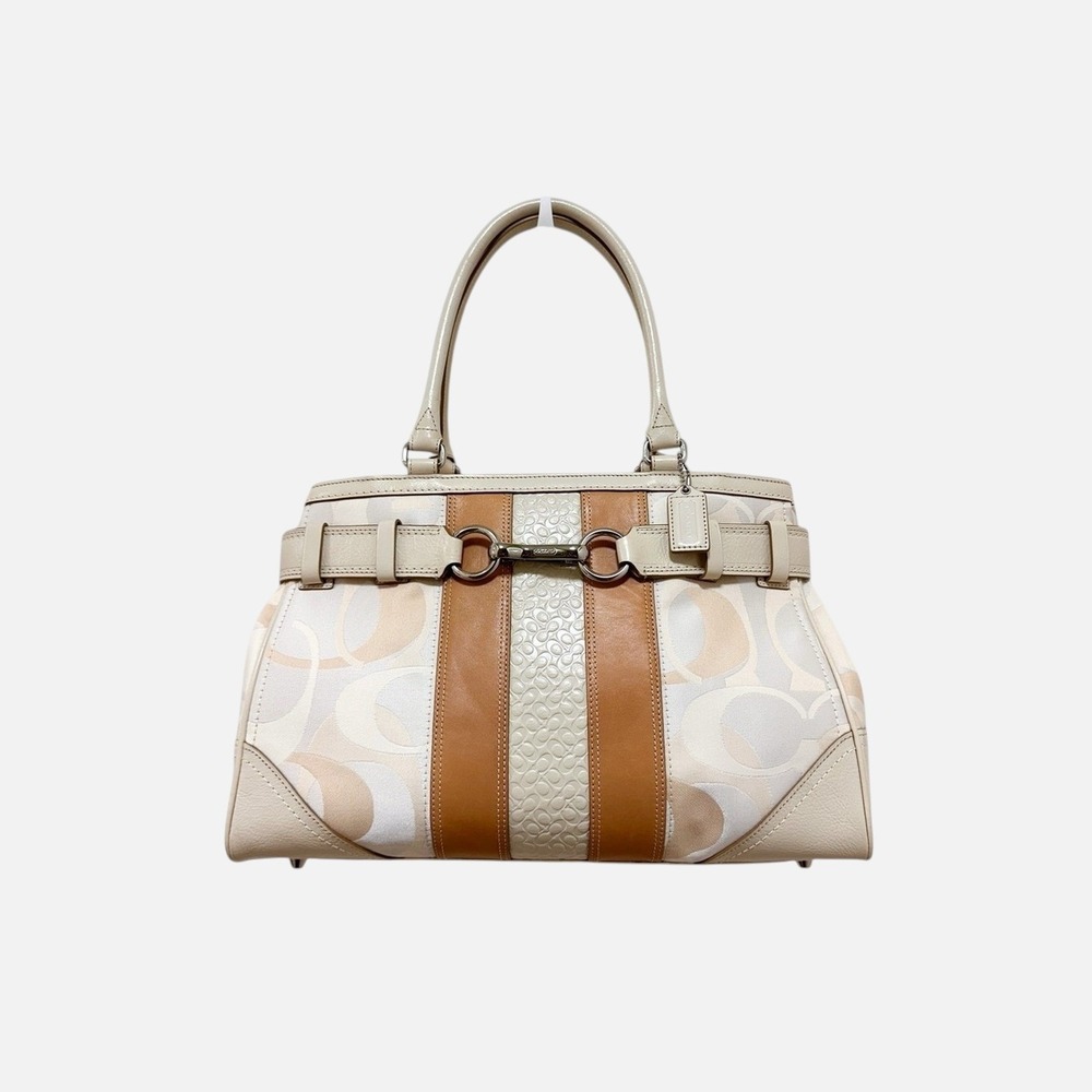 Coach Hamptons Carryall Tote Bag Cream‎ Ivory Optic Canvas Leather F13338